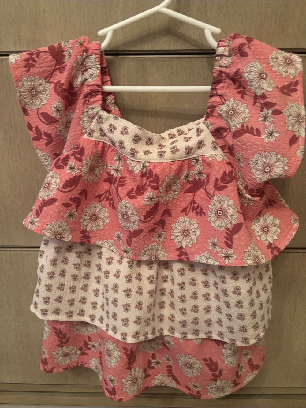 Mayoral Pink Floral Ruffle Cold-Shoulder Top